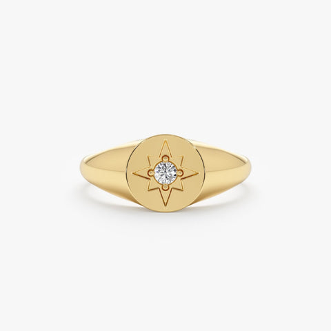 Solid Gold Diamond Starburst Signet Ring