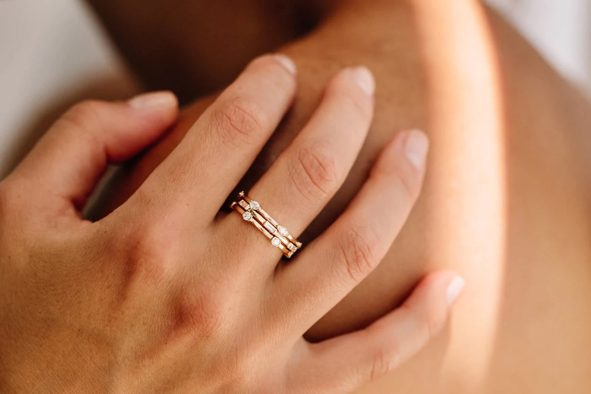 Solid Gold Stackable Baguette Diamond Eternity Ring
