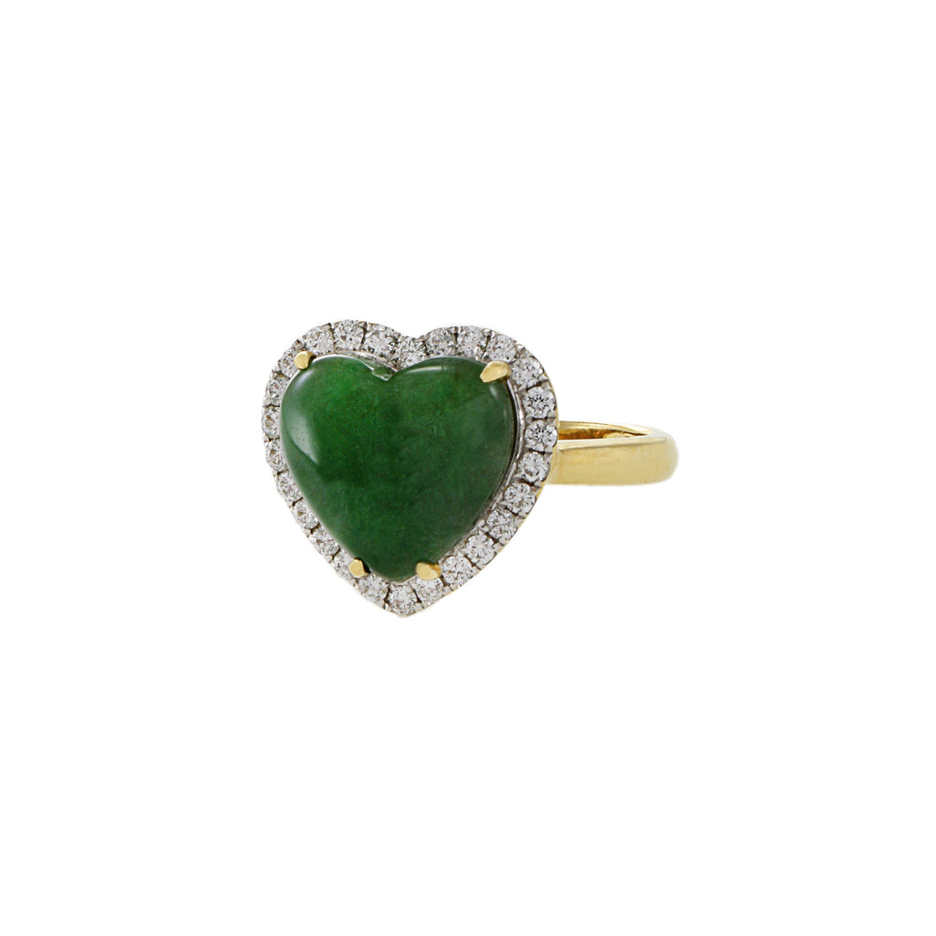 Solid Gold Jade And Diamond Heart Ring