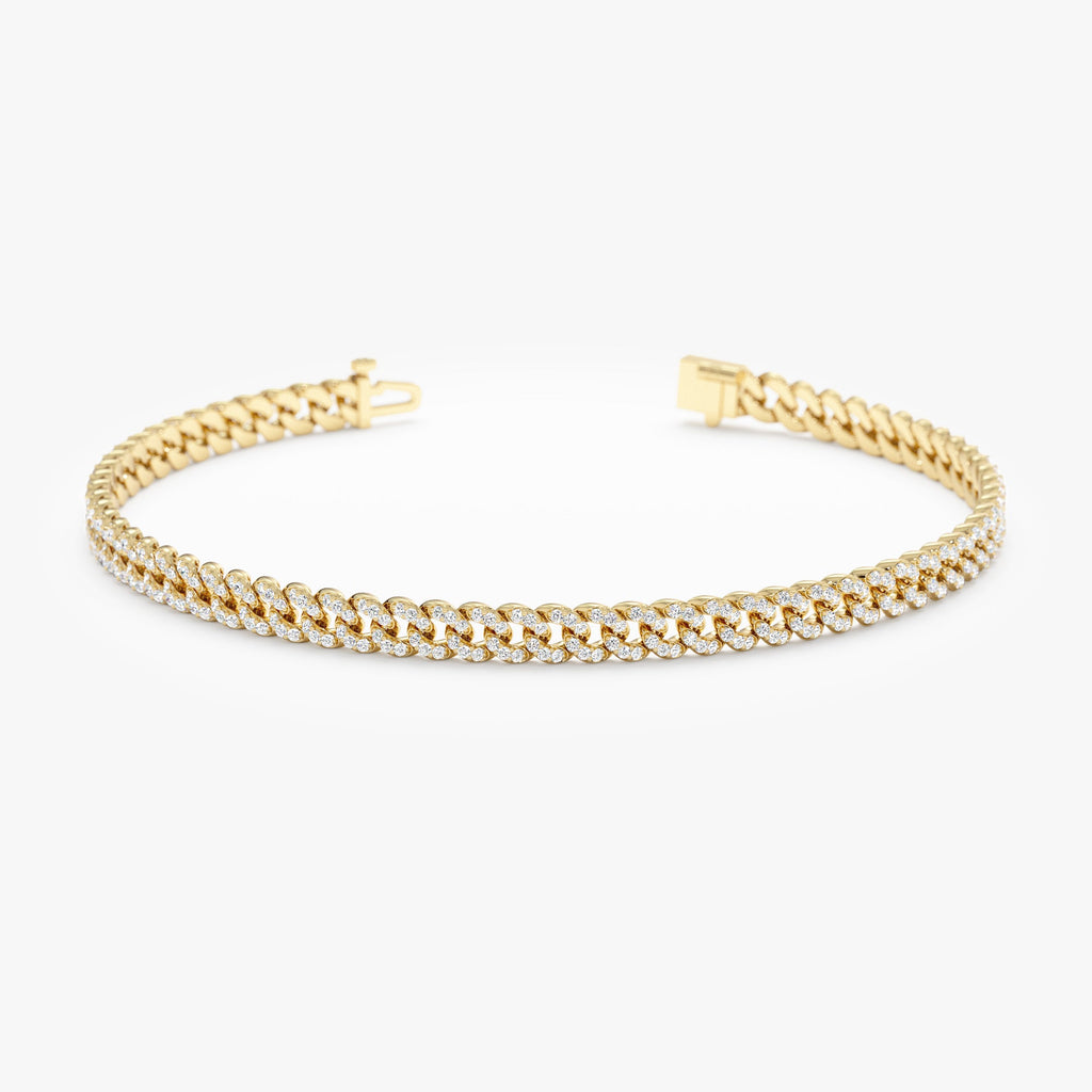 18K Solid Gold 1.07 CTW Diamond Cuban Chain Bracelet