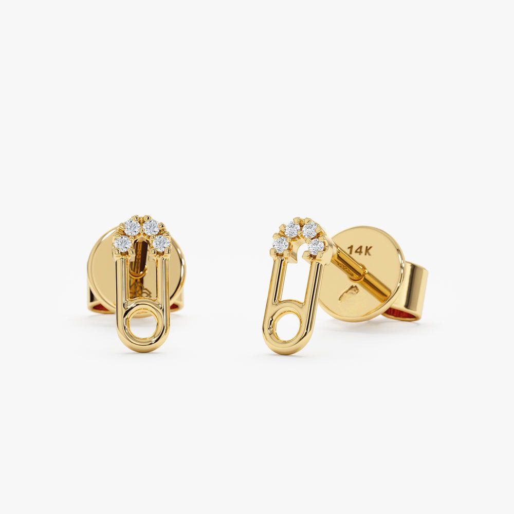 Solid Gold Diamond Safety Pin Studs (4B36DE)