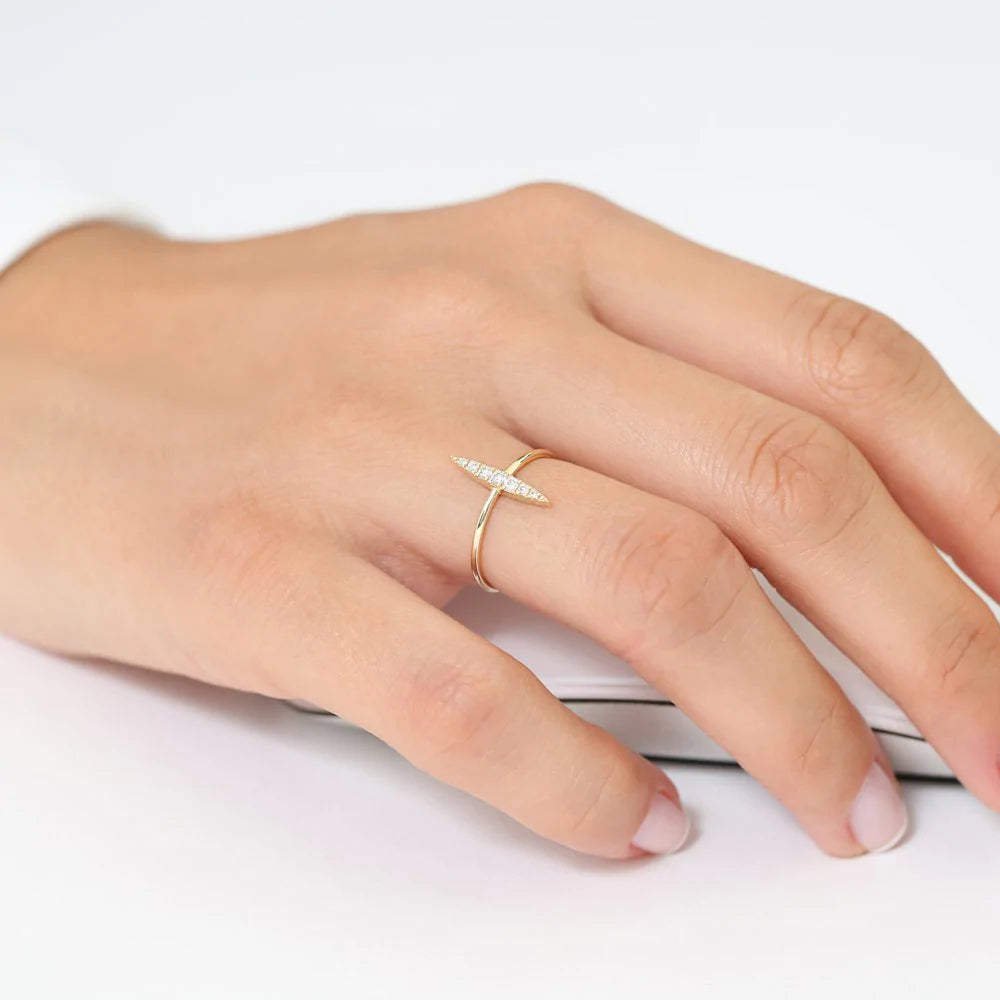 Solid Gold Elongated Micro Pave Diamond Ring
