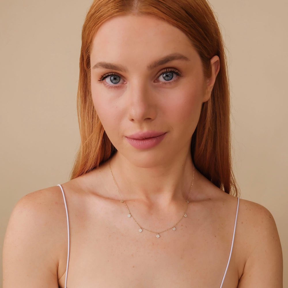 Solid Gold Diamond Disc Drop Necklace (E10C58)