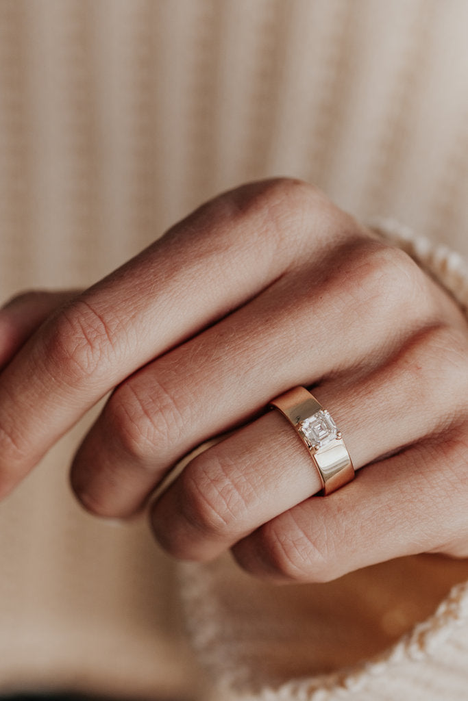 Solid Gold Lab-Grown Diamond Asscher Cut Cigar Band Solitaire