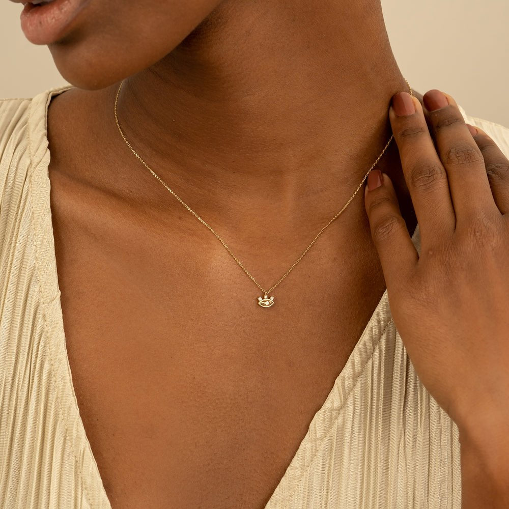 Solid Gold Diamond Eye Lash Necklace
