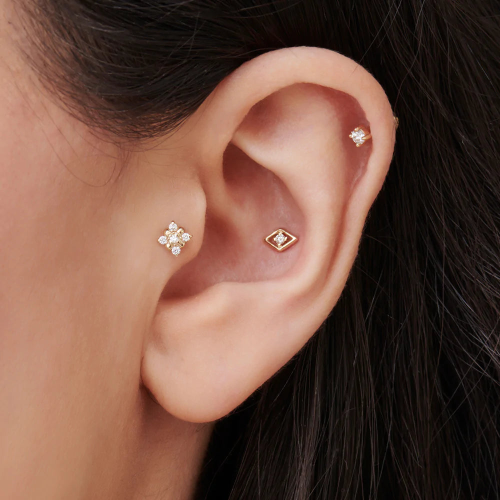 Solid Gold Prong Setting Lab-Grown Diamond Stud Piercing