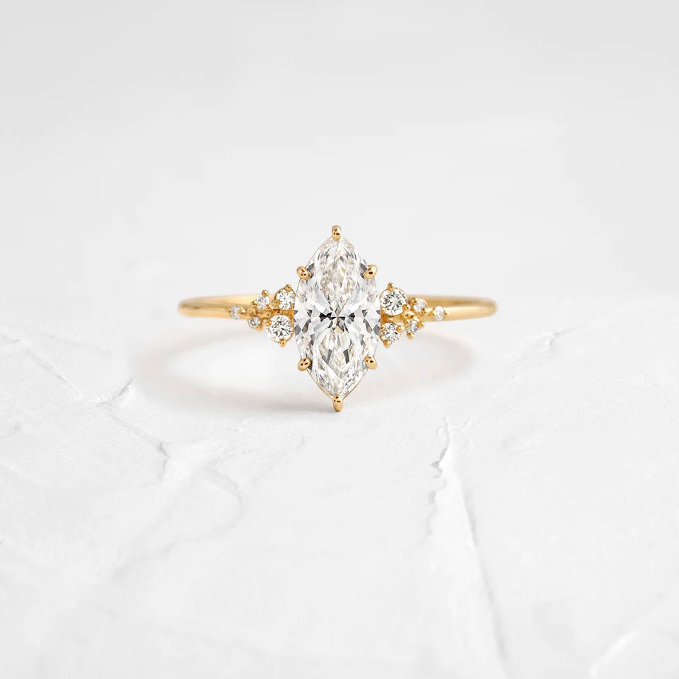 Solid Gold Marquise Cut Lab-Grown Diamond Engagement Ring