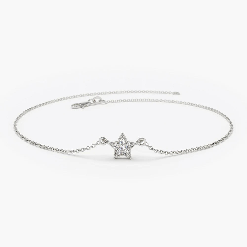 Solid Gold Lab-Grown Diamond Star Charm Bracelet