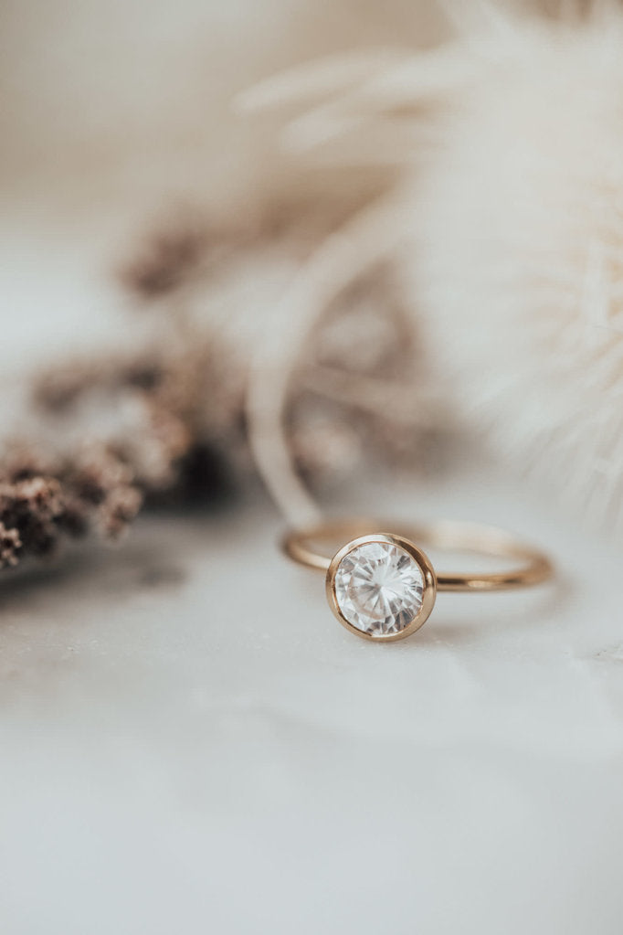 Solid Gold Lab-Grown Diamond Round Bezel Set Solitaire Ring