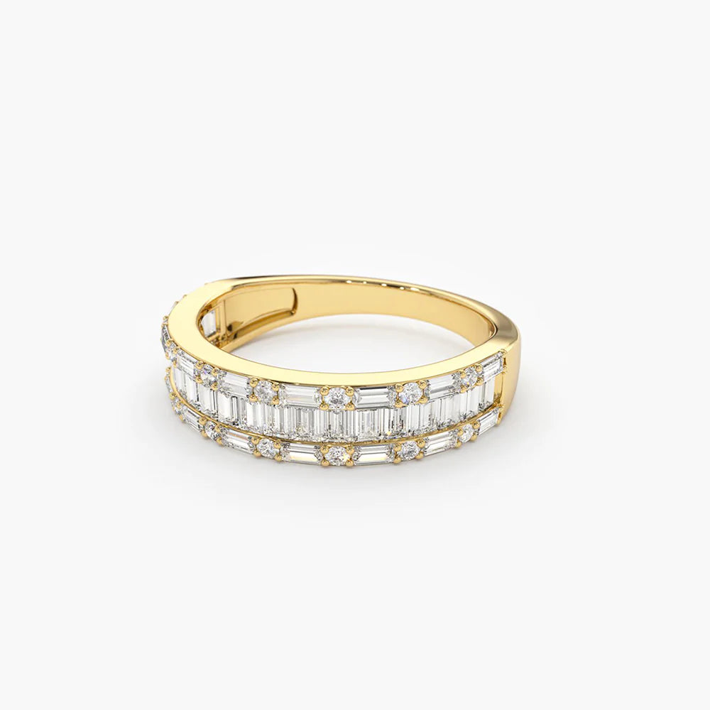 Solid Gold Baguette & Round Diamond Wedding Band