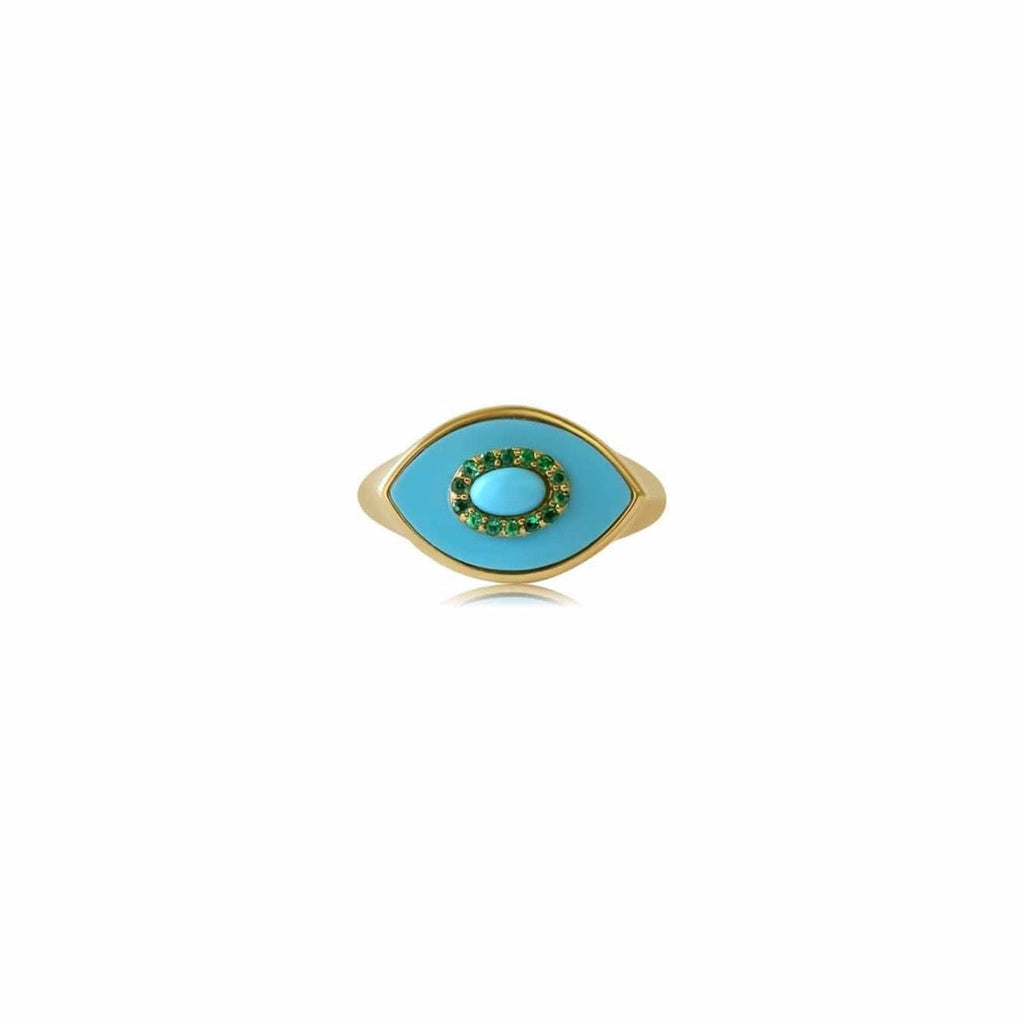 Solid Gold Turquoise Emerald Evil Eye Ring (DC5E01)