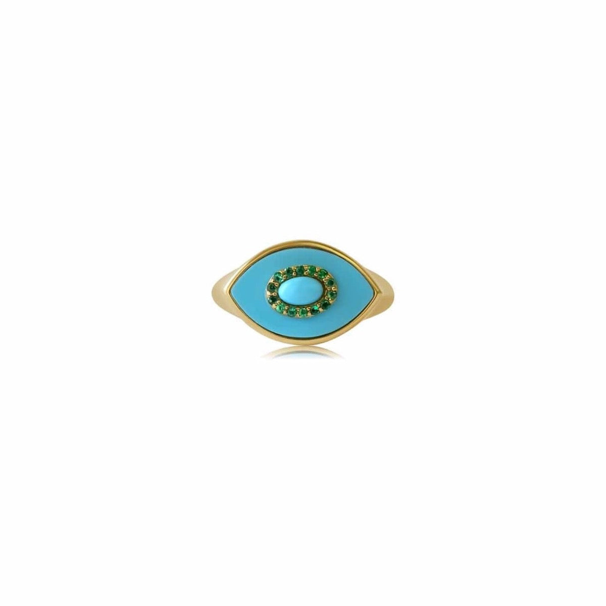 Solid Gold Turquoise Emerald Evil Eye Ring (DC5E01)