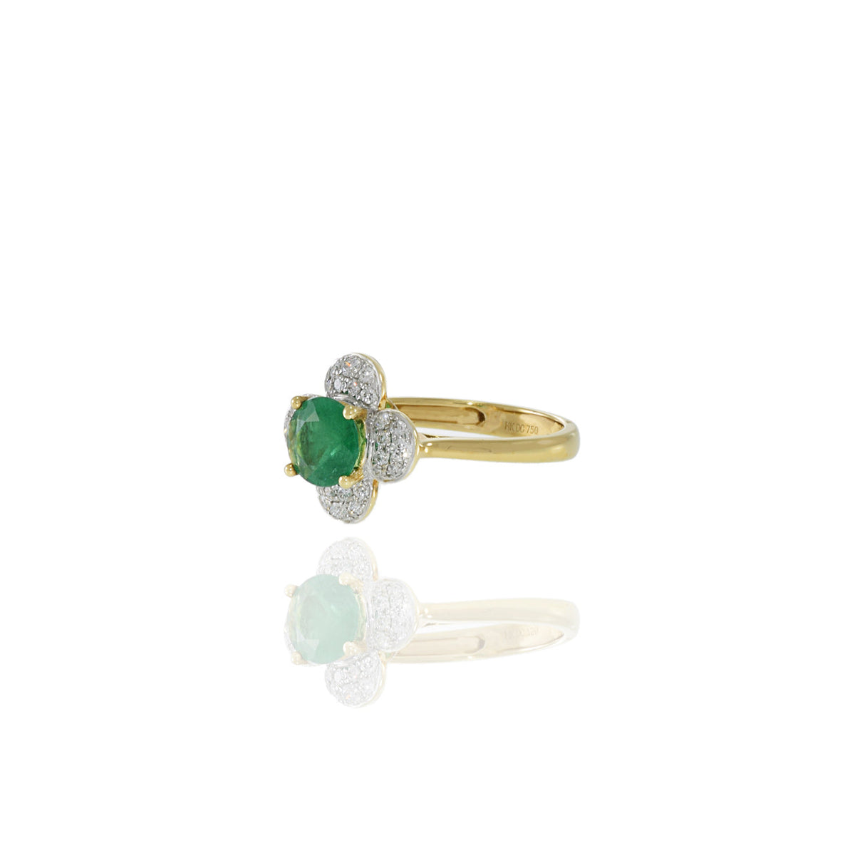 Solid Gold Emerald and Diamond Flower Ring (586D37)