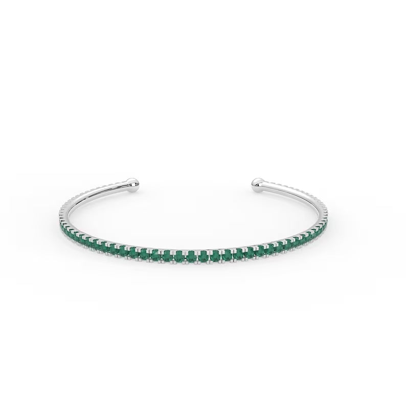 Solid Gold Natural Emerald Cuff Bracelet
