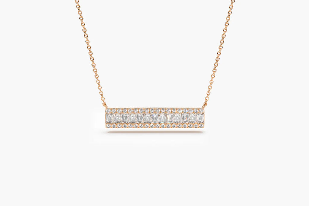 Solid Gold Baguette Diamond Horizontal Necklace