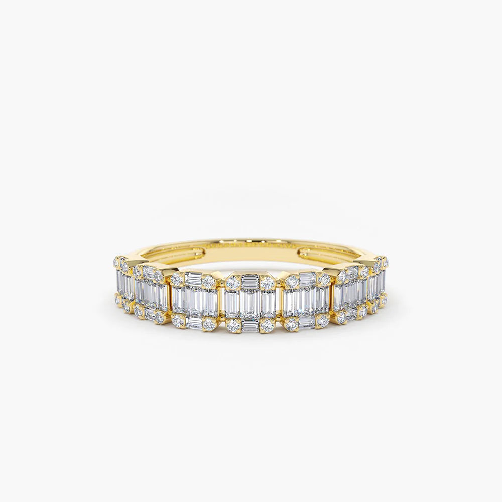 Solid Gold Emerald Cut Emerald Illusion Diamond Wedding Band