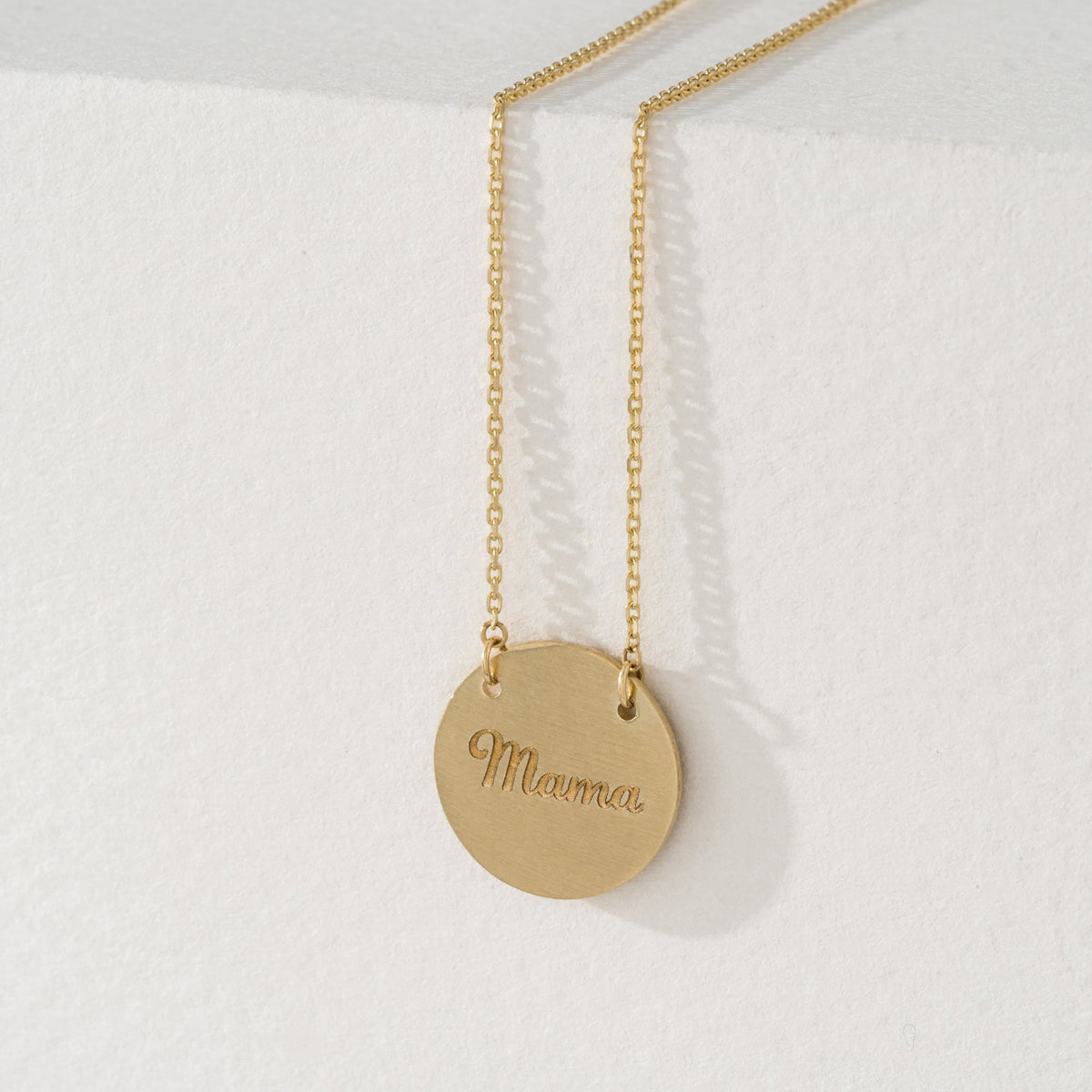 Solid Gold Dainty Engravable Brushed Disc Necklace