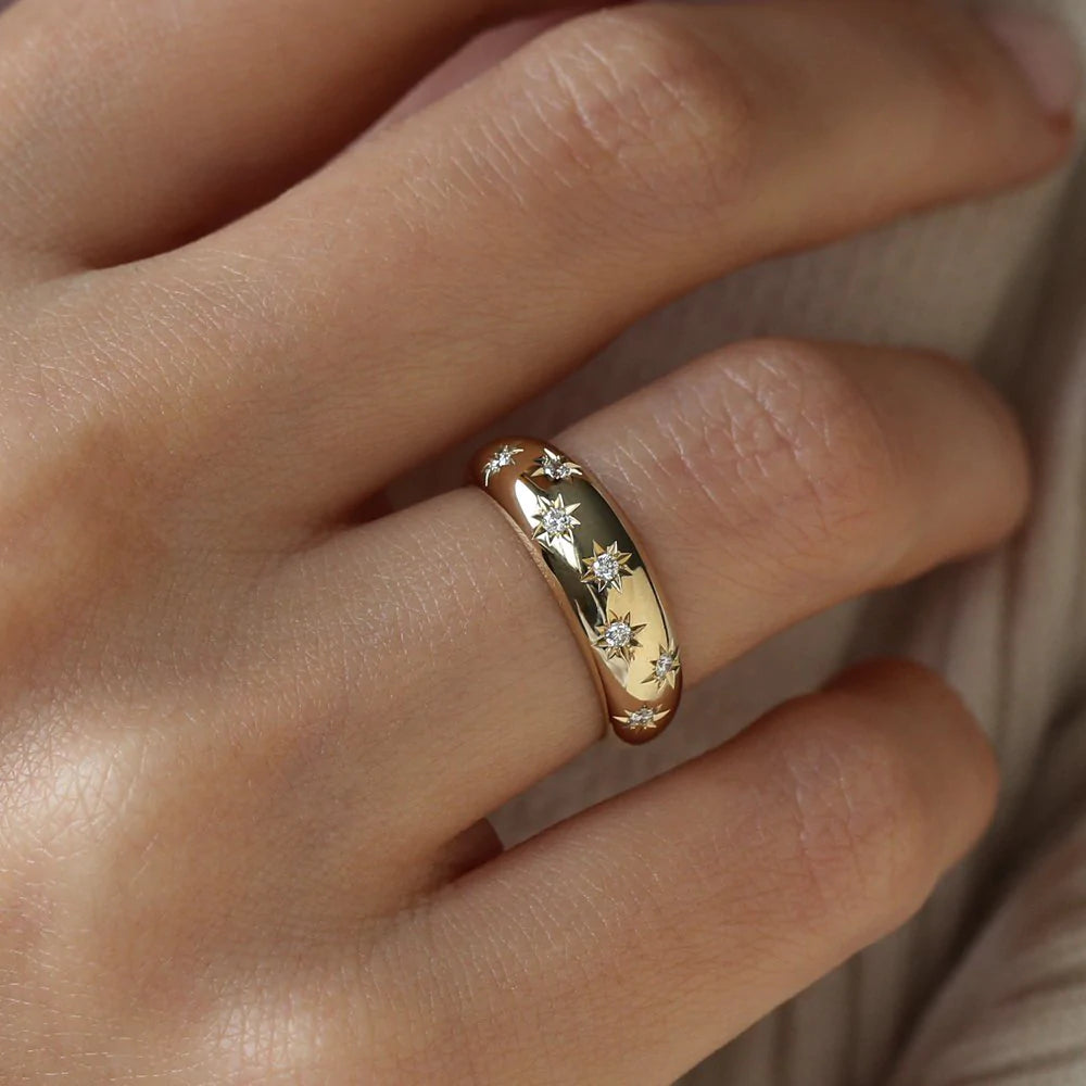 Solid Gold 6MM Dome Star Setting Diamond Ring