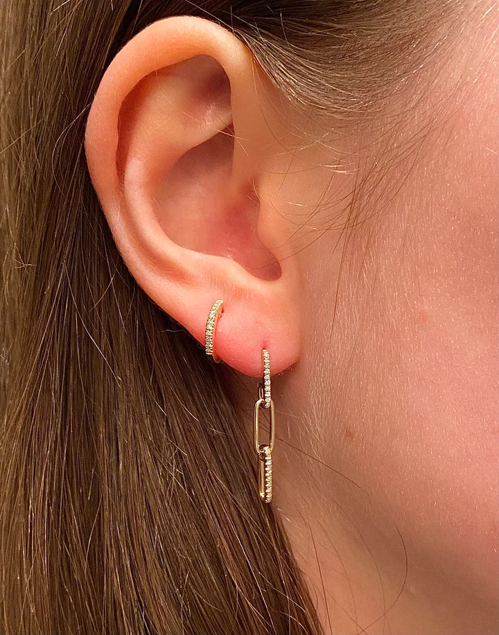 Solid Gold Diamond Drop Link Earrings