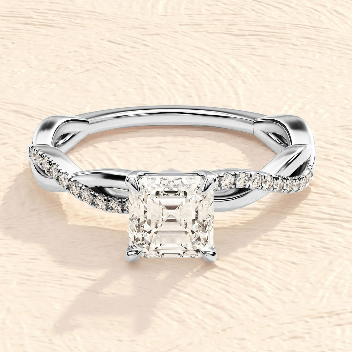 Solid Gold 4 Prong Cushion Cut 4ct Lab Grown Diamond Engagement Ring