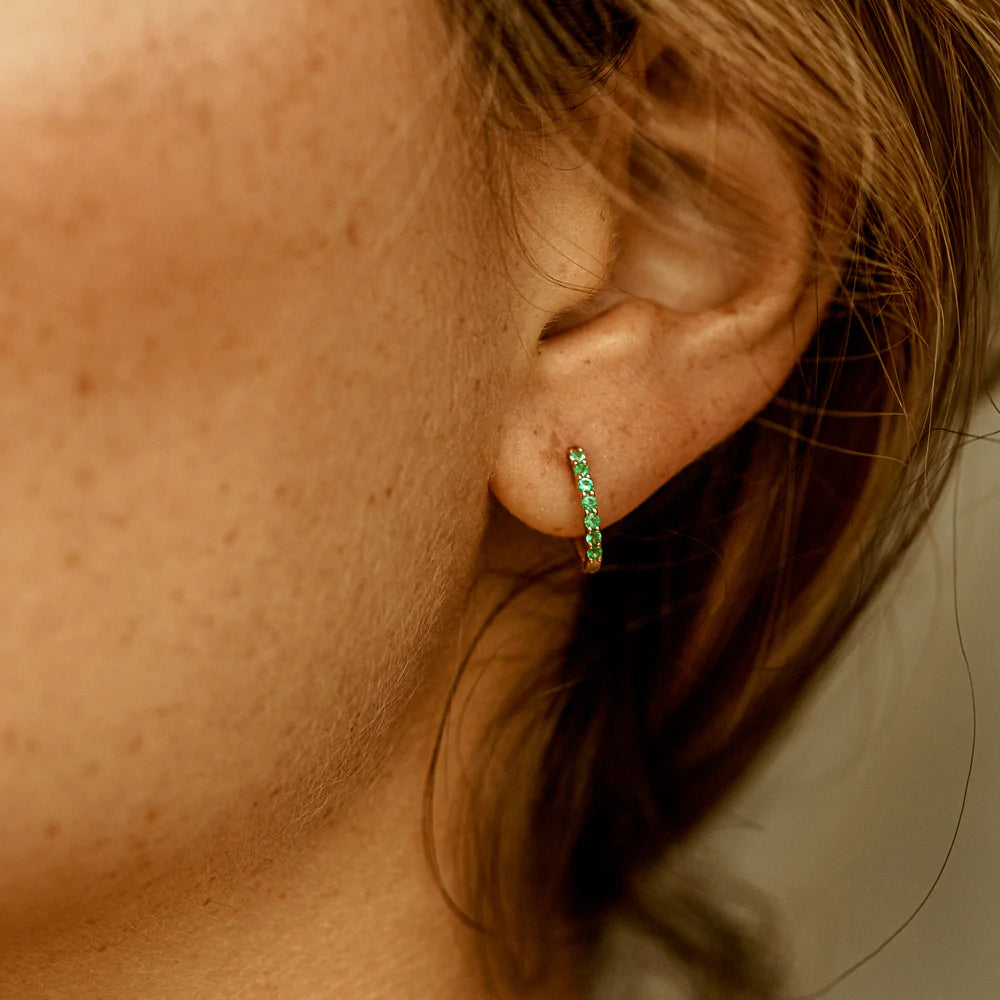 Solid Gold Emerald Heggie Hoop Earrings