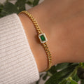 Solid Gold Emerald and Diamond Cuban Bracelet