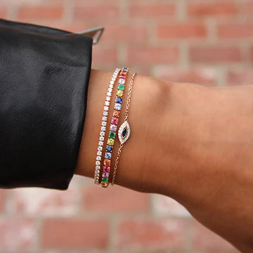 Solid Gold Tennis Bracelet Large Multi-colored fine gemstone | Multi Color