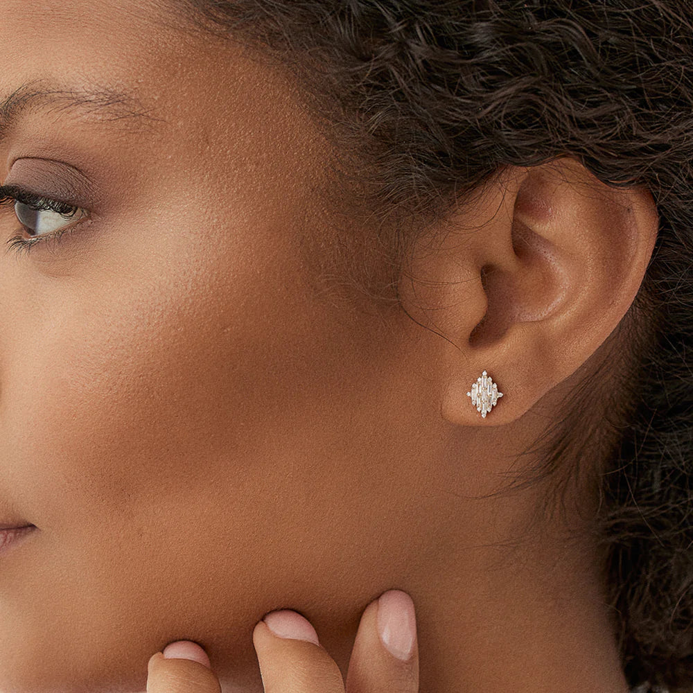 Trendy Baguette Moissanite Cluster Studs, photo 3