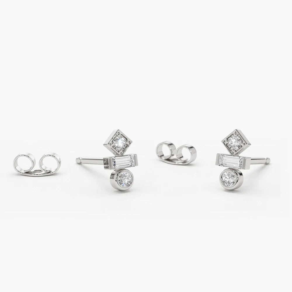Baguette and Round Cut Mix Moissanite Earrings, photo 3
