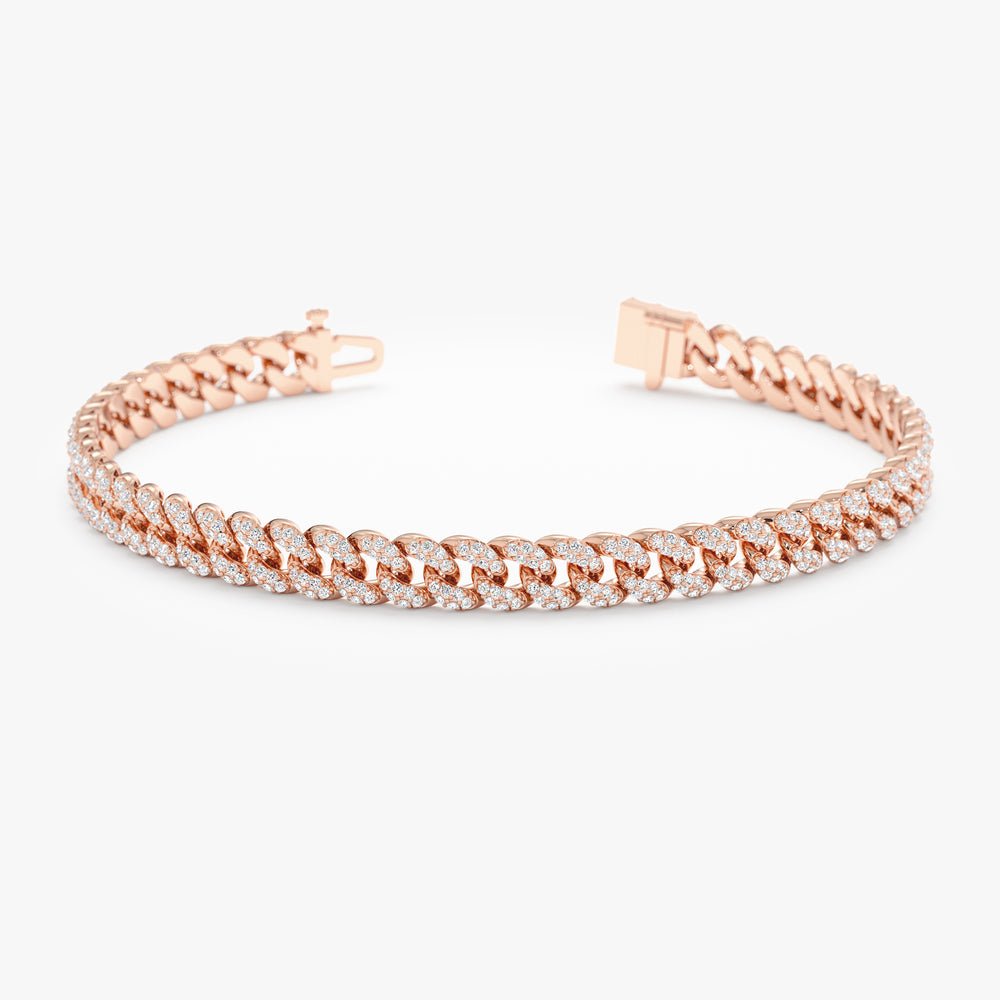 18K Solid Gold 1.61 CTW Diamond Cuban Chain Bracelet