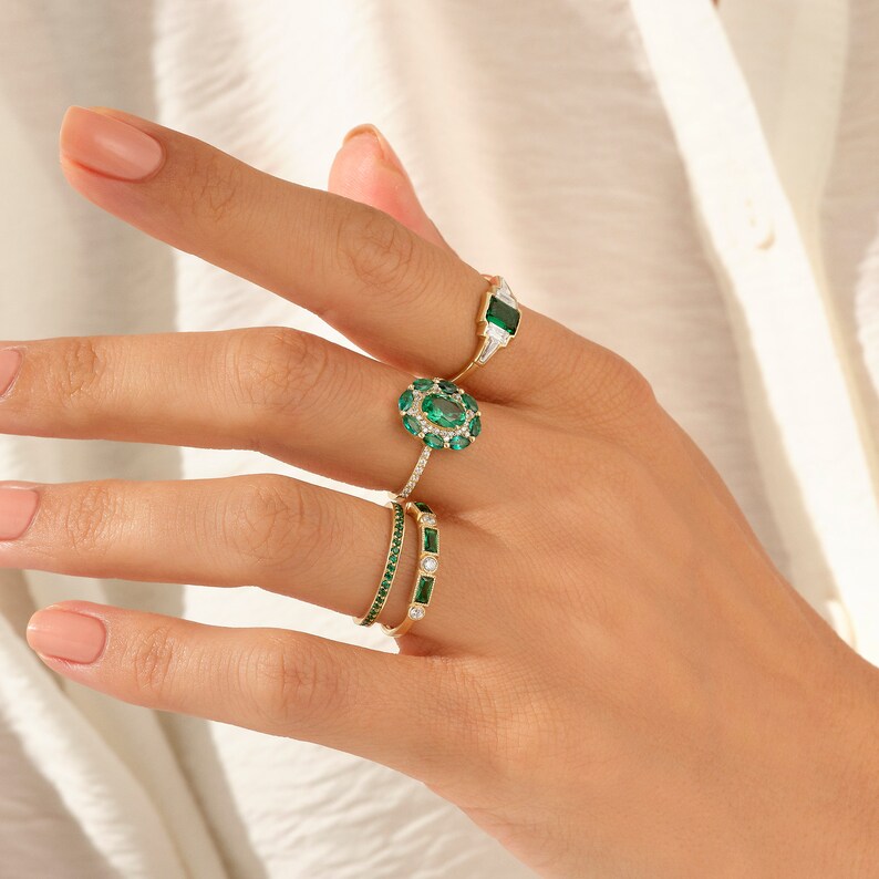 Solid Gold Baguette Emerald Wedding Ring