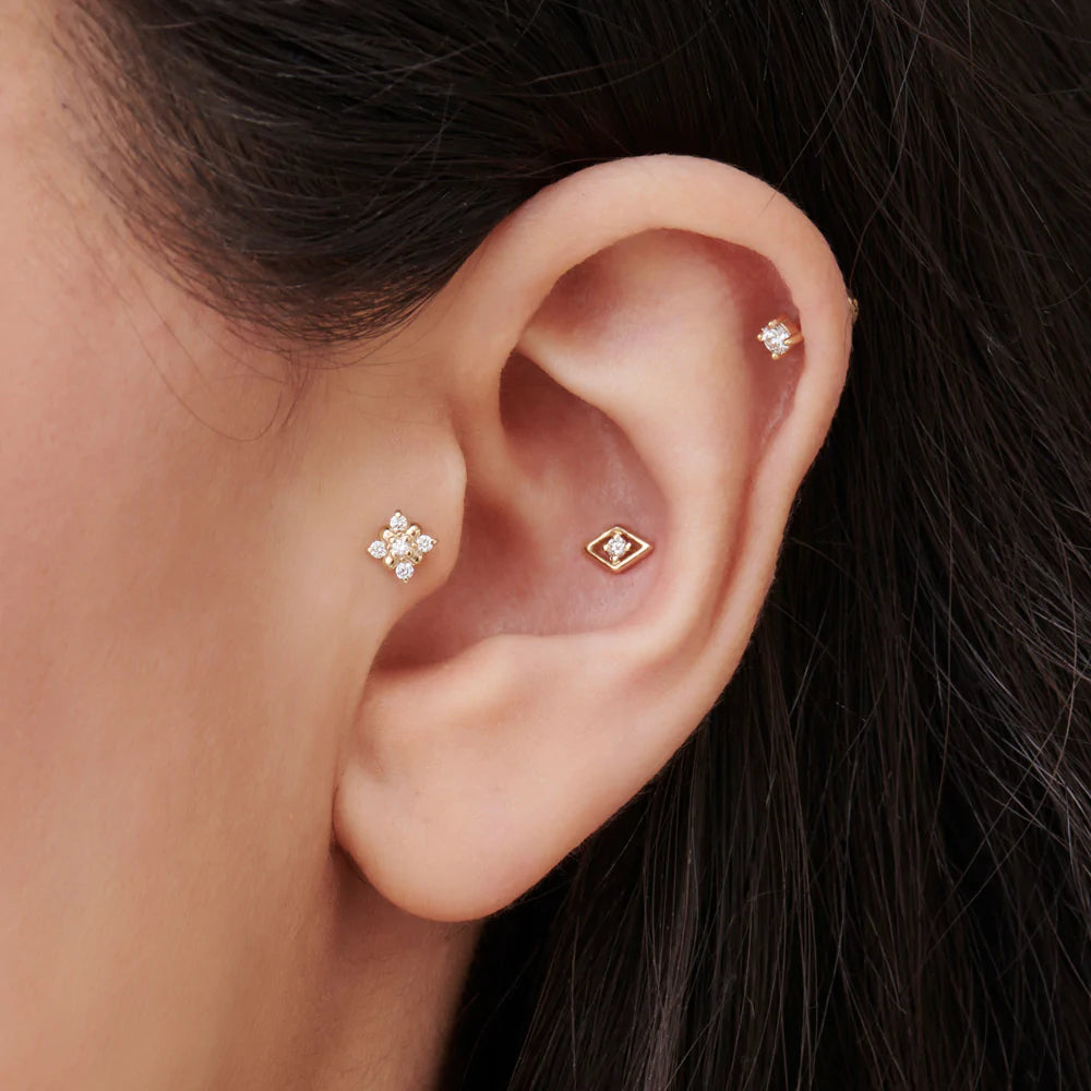 Solid Gold Diamond Evil Eye Helix Piercing