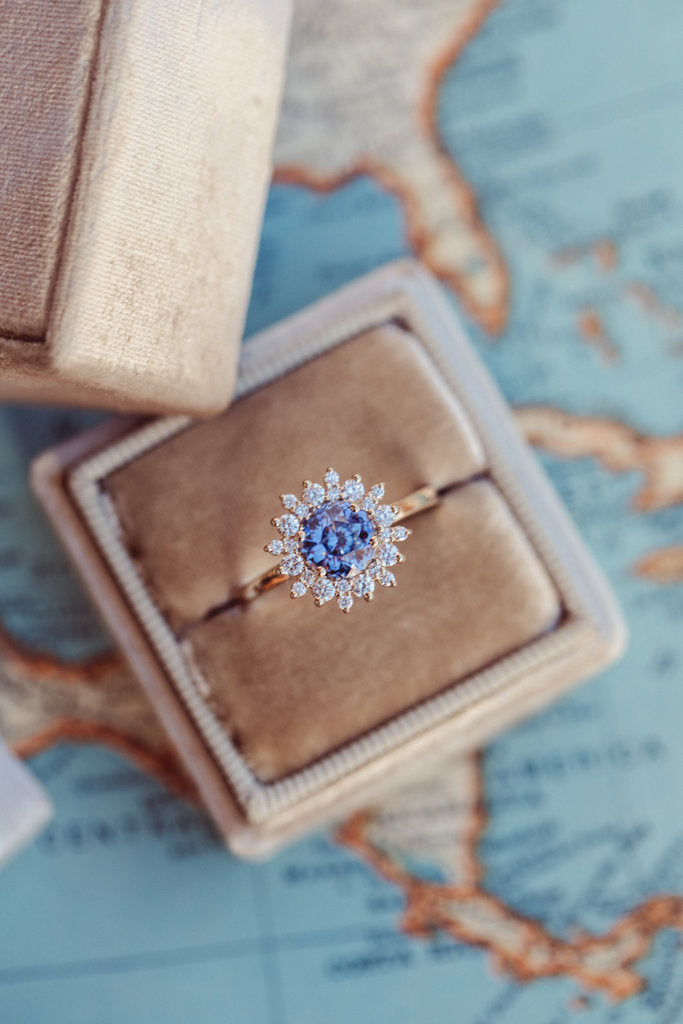 Solid Gold & Diamond Sapphire Halo Ring