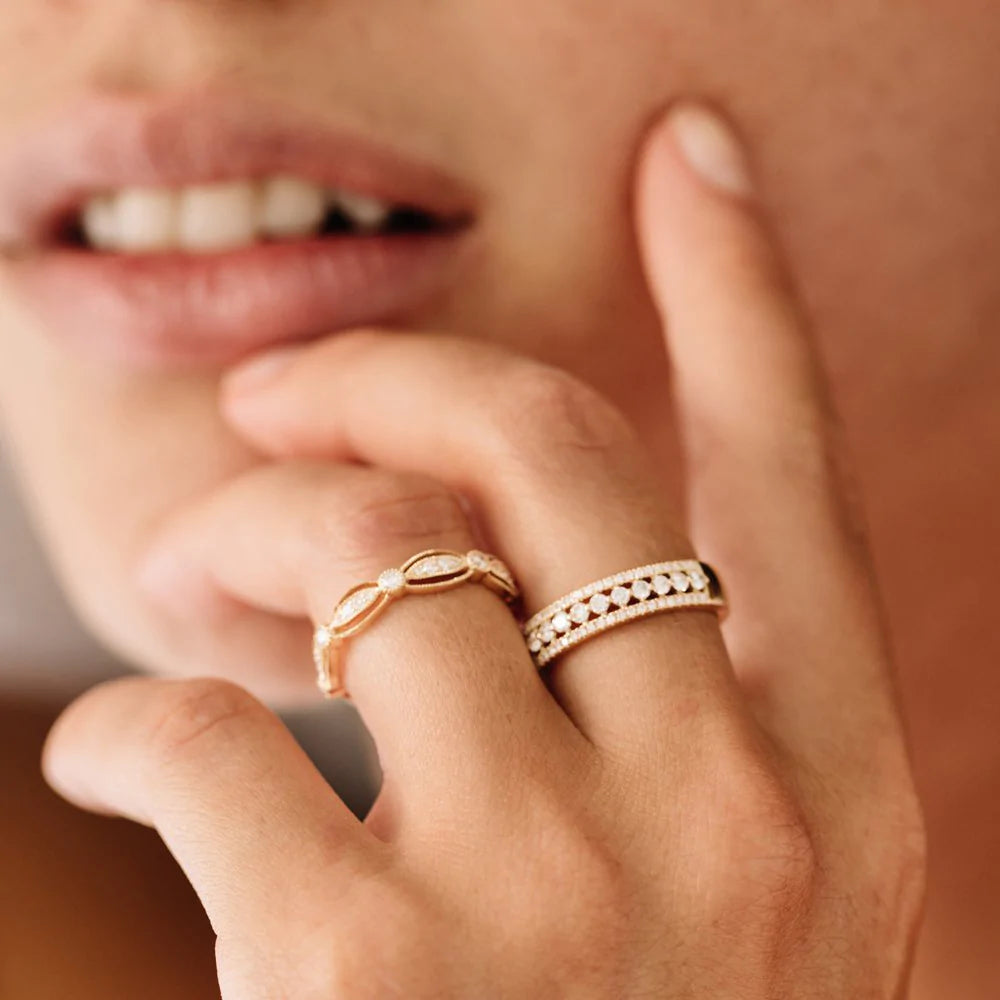 Solid Gold Triple Row Diamond Wedding Ring