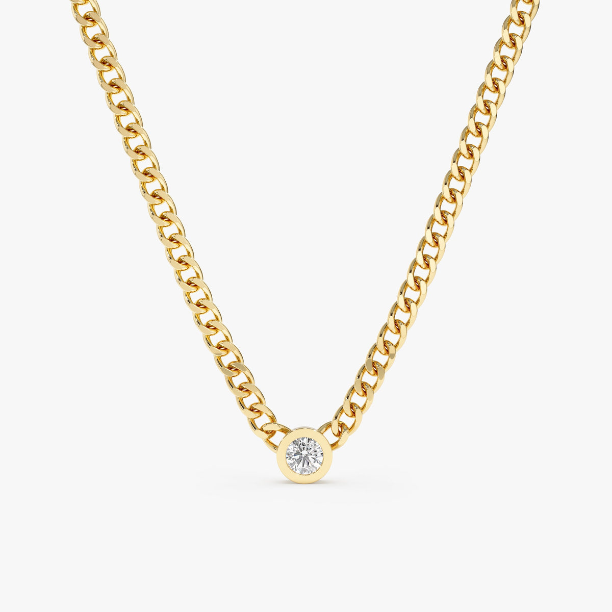 Solid Gold White Diamond Cuban Chain Necklace (638DB0)