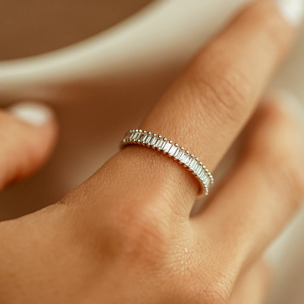 Solid Gold Prong Setting Full Eternity Baguette Diamond Ring