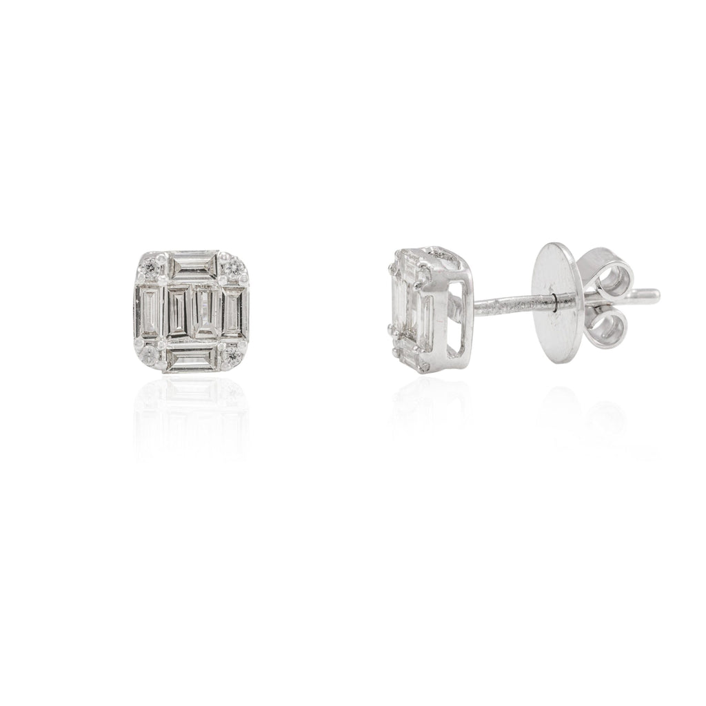 18K Solid Gold Diamond Cluster Earrings - Style A