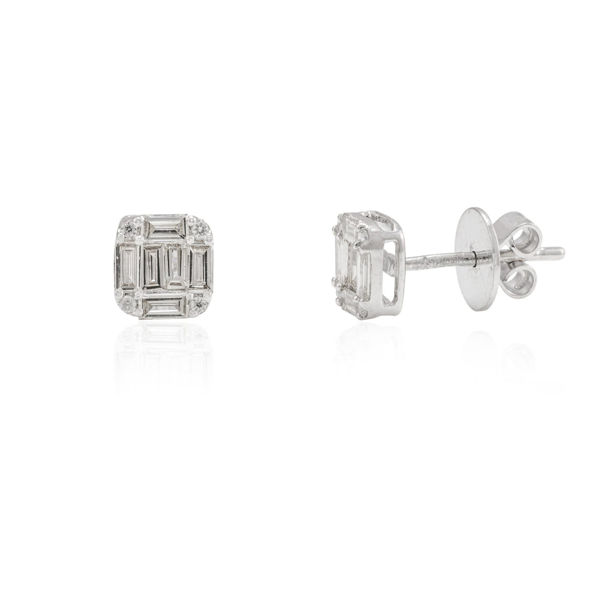 18K Solid Gold Diamond Cluster Earrings - Style A
