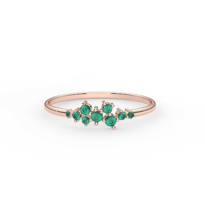 Solid Gold 0.18 ctw Cluster Emerald Ring