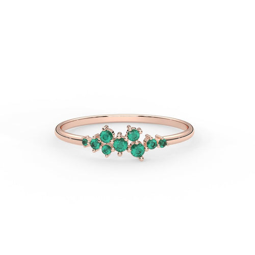Solid Gold 0.18 ctw Cluster Emerald Ring
