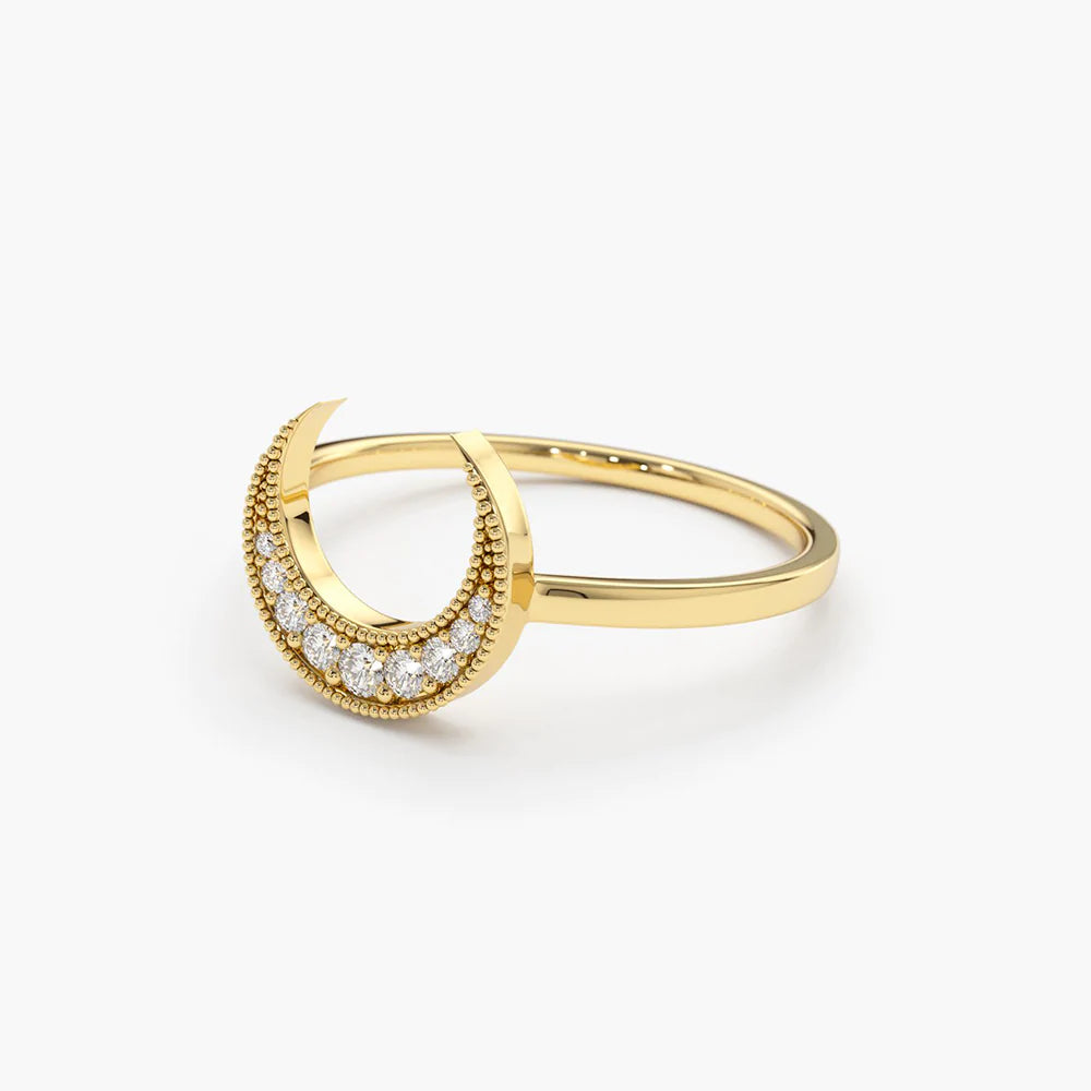 Solid Gold Crescent Moon Diamond Ring