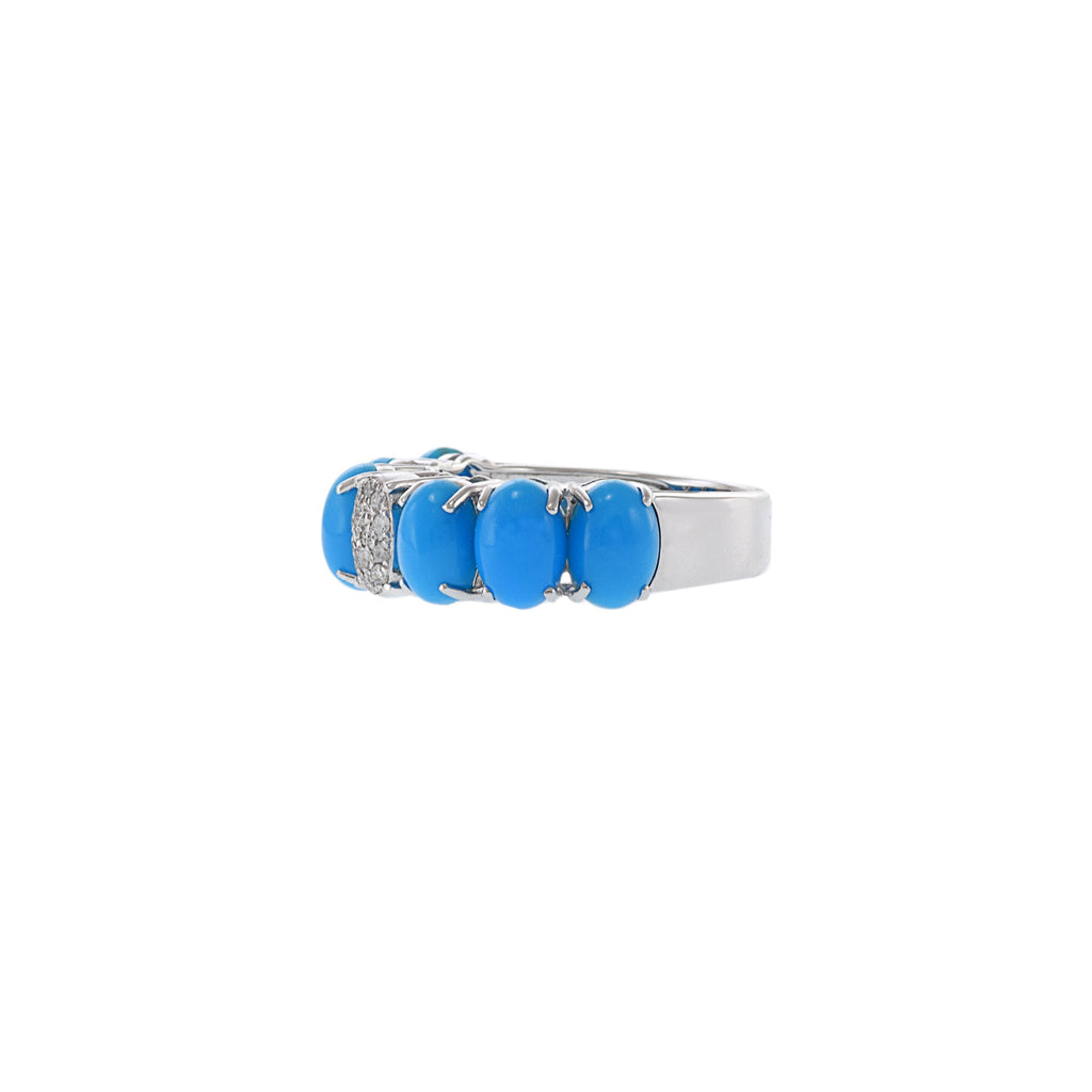 Solid Gold Oval Turquoise And Diamond Ring