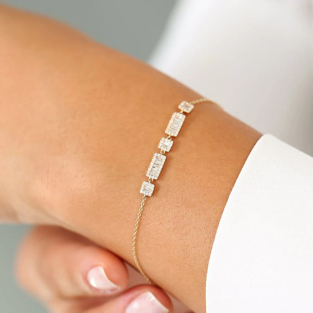 Solid Gold Baguette and Round Lab-Grown Diamond Bracelet