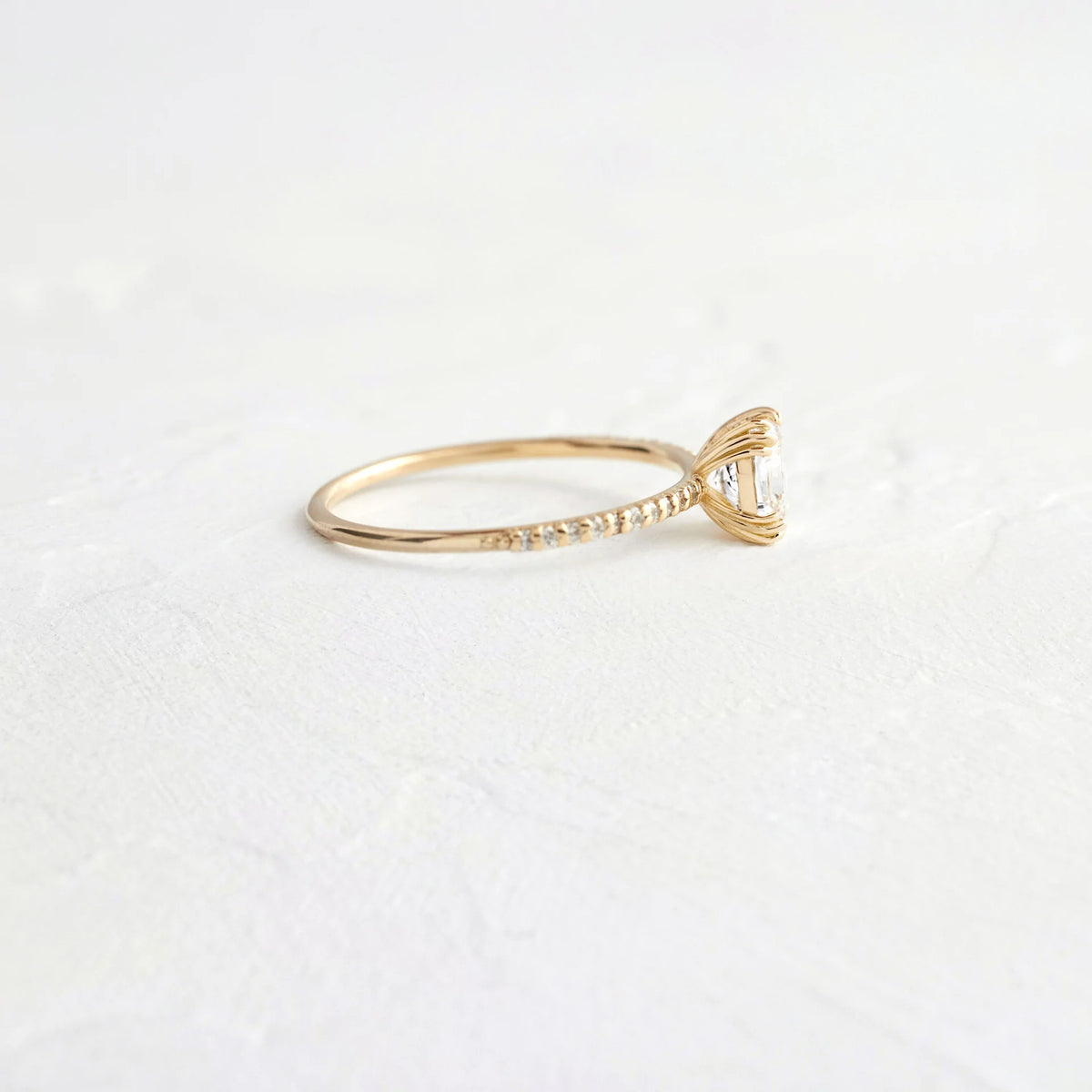 Solid Gold Pave Band, Princess Cut Lab-Grown Diamond Ring