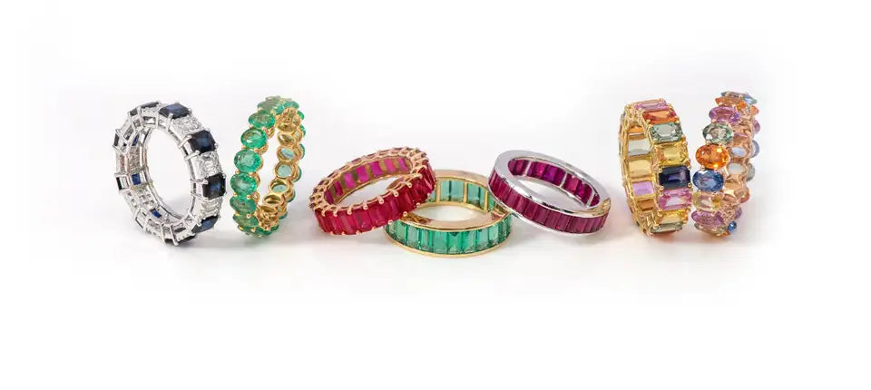 Solid Gold Oval Shaped Emerald Eternity Band