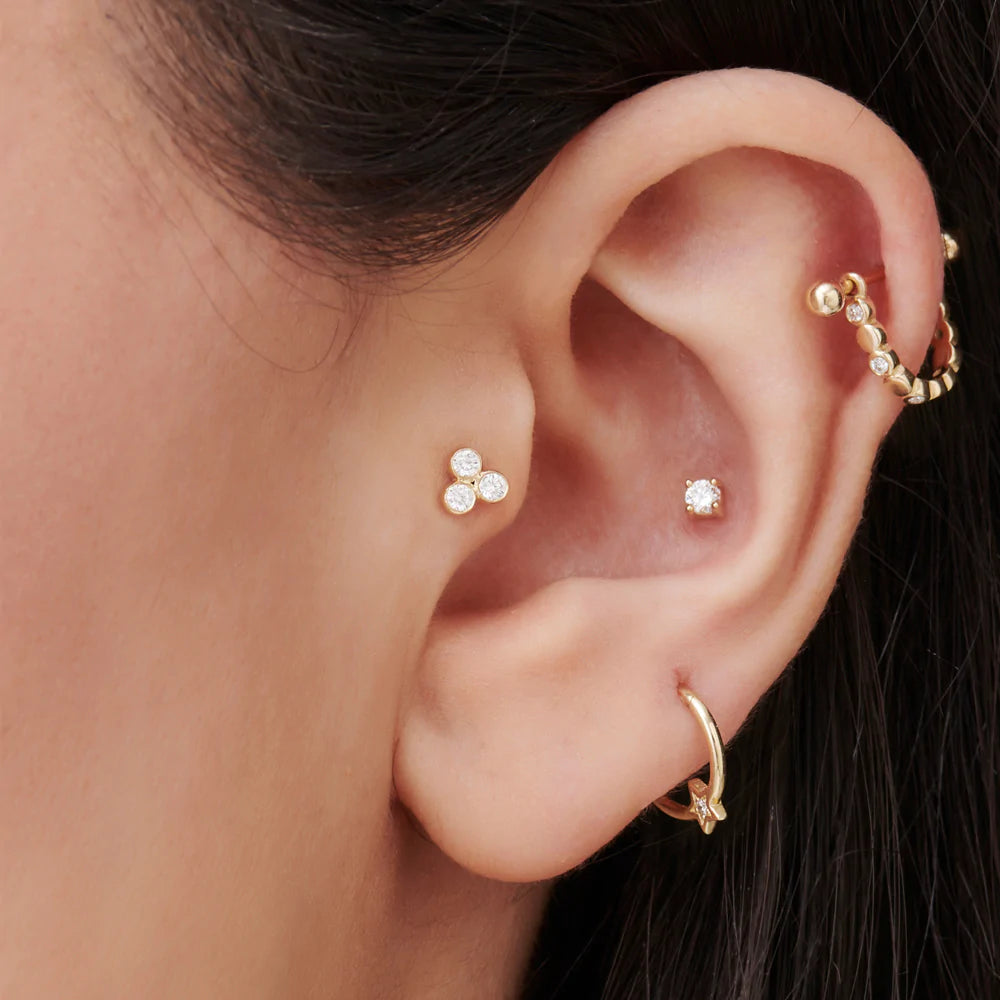 Solid Gold Dainty Lab-Grown Diamond Trio Helix Piercing