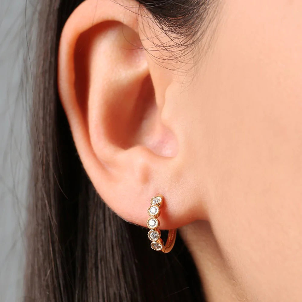 Solid Gold Bezel Setting Diamond Huggie Earrings