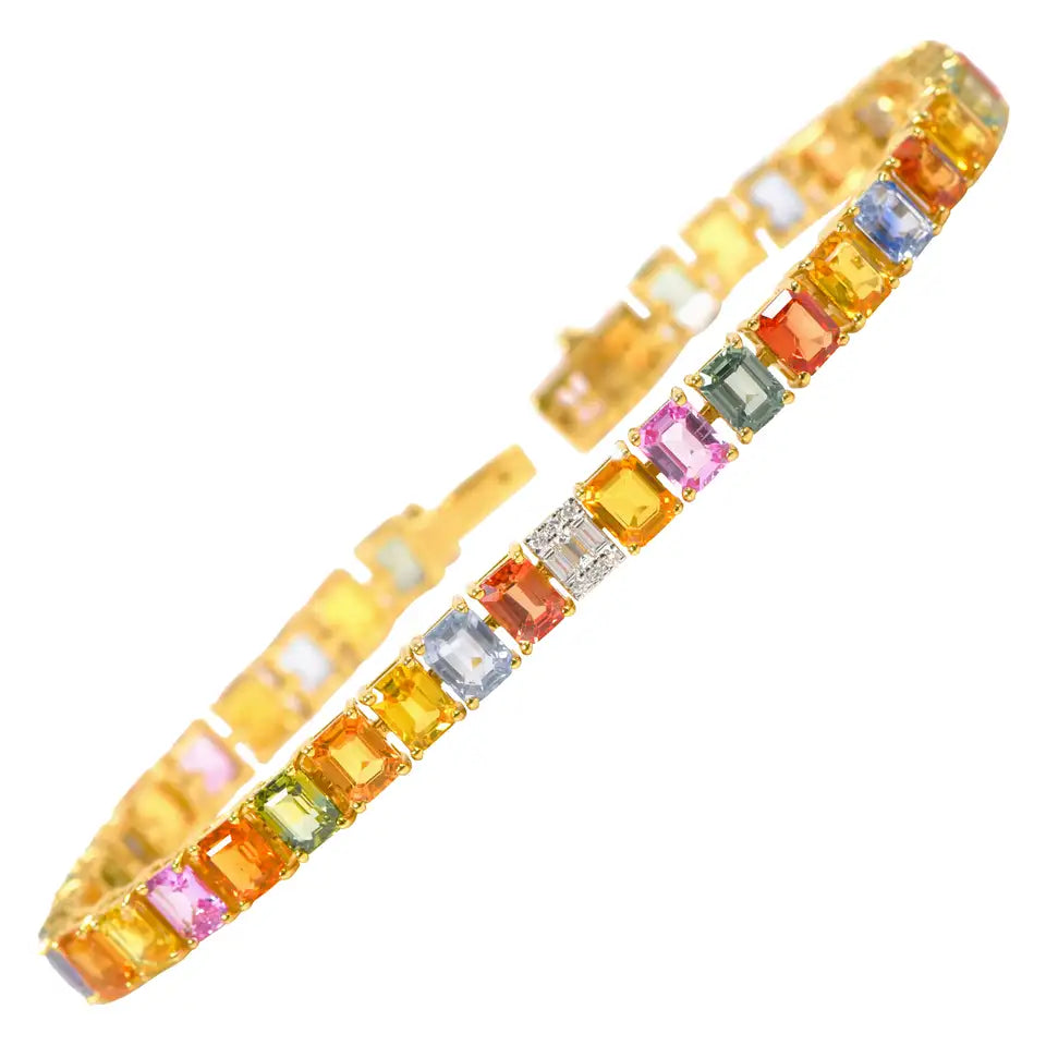 Solid Gold Rainbow Sapphire Bracelet