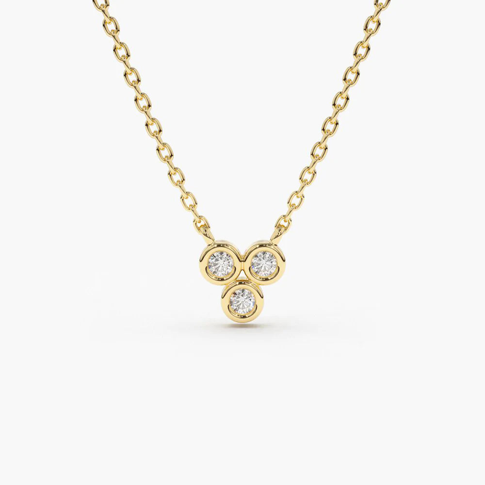 Solid Gold Bezel Set Trio Diamond Necklace