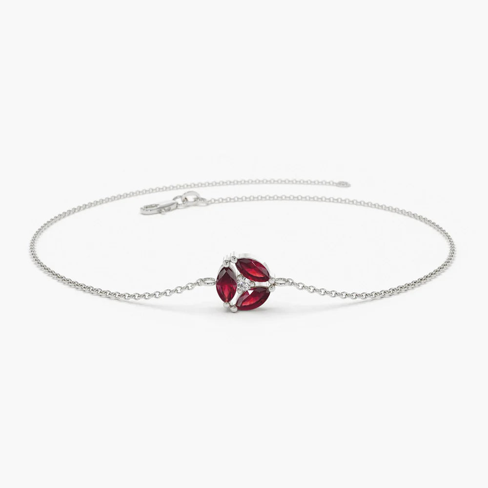 Solid Gold Marquise Ruby Cluster Bracelet